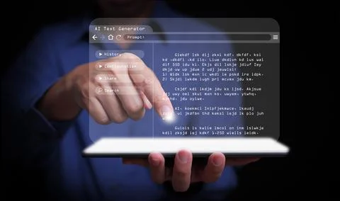 AI text generator concept: a man uses Ai, artificial intelligence, on his t.. 写真素材