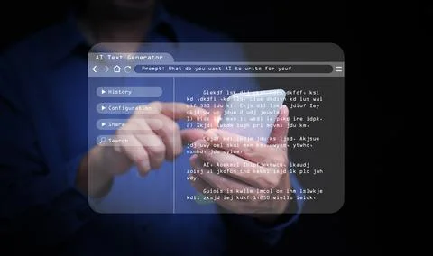 AI text generator concept: a man uses Ai, artificial intelligence, on his s.. Stock Photos