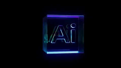 Ai text inside rotating glass cube loop Stock Footage 259680852