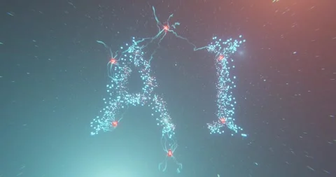 AI text made of glowing particles in Virtual Space Video stock 279160389