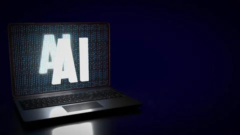 AI text on notebook for technology or it concept 3d. Stock-Illustration