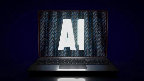 AI text on notebook for technology or it concept 3d. Stock Photos