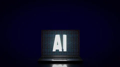 AI text on notebook for technology or it concept 3d. Stock Photos