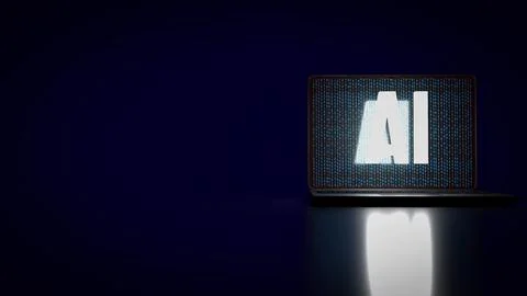 AI text on notebook for technology or it concept 3d. Stock Photos