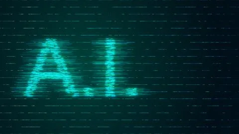 AI Text with Particles on Flowing Data Background イラスト素材