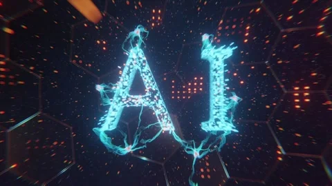 AI text reveals in virtual reality space, Neural network concept seamless loop Video stock 256101191