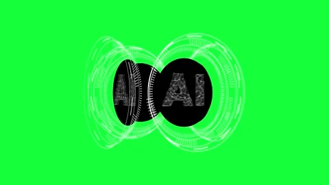 AI text with rotating tech elements on green screen Stock Footage 305394175