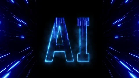 Ai text shortcut intro on black background with glowing neon beams on sides Stock Footage 280918153