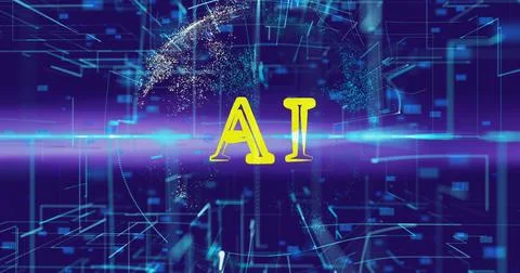 AI title, text appears against the background of an abstraction of a digital Illustrazione stock