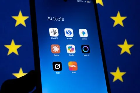 AI tool apps in a folder view. Baku, Azerbaijan. 29.11.2025. Stock Photos