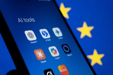 AI tool apps in a folder view. Baku, Azerbaijan. 29.11.2025. Stock Photos
