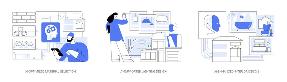 AI tools in Architecture and Design abstract concept vector illustrations. Ilustración de archivo