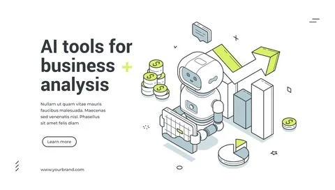 AI tools for business analysis isometric banner template. Artificial intellig Ilustração Stock
