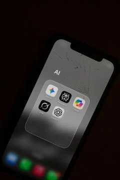 AI Tools Collection on Smartphone - Multiple AI Assistant Apps Including Ge.. Stock Photos