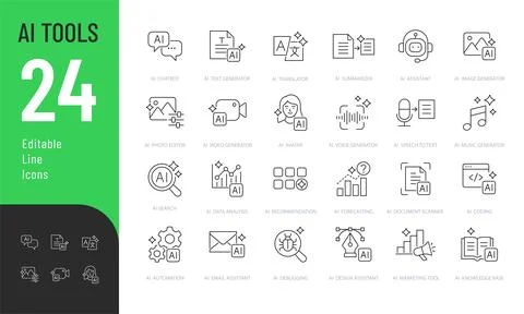 AI Tools line editable icons set. Stock-Illustration