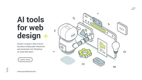 AI tools for web design isometric banner template. Artificial intelligence fo Stock Illustration