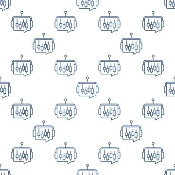 AI Trading Bot with Candlestick Chart vector thin line seamless pattern Stock Illustration