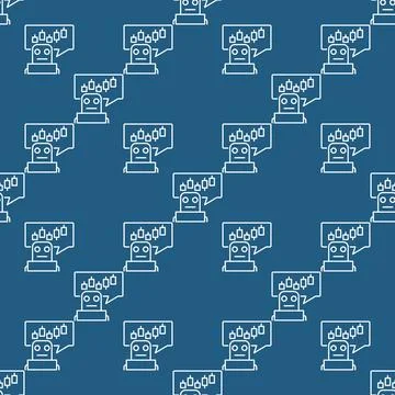 AI Trading Bot vector Candlestick Chart with Robot seamless pattern in thin.. Stock Illustration