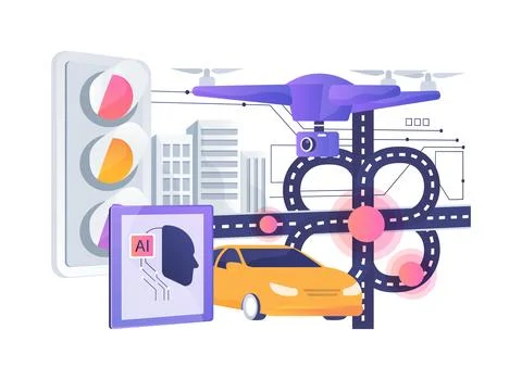 AI Traffic Control Drones abstract concept vector illustration. Stock Illustration
