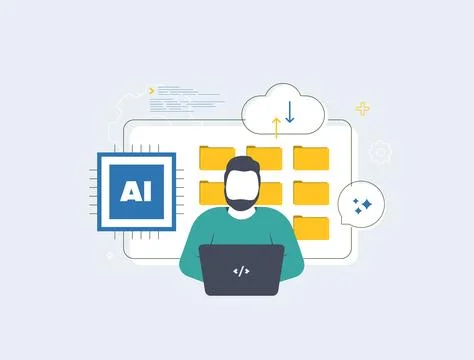 AI Trainer annotates data and leads model training with vibe coding principles Illustrazione stock