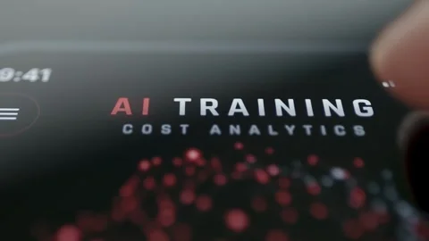 AI Training Cost Analytics Screen With Neural Node Background 4K Stock Footage 341345115
