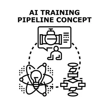Ai training pipeline developing machine learning process Ilustración de archivo
