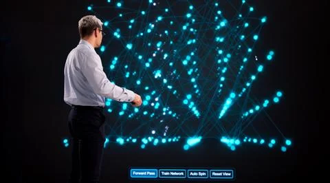 AI Training Supervision By Software Engineer On Interactive Display In Modern Stockfoto's