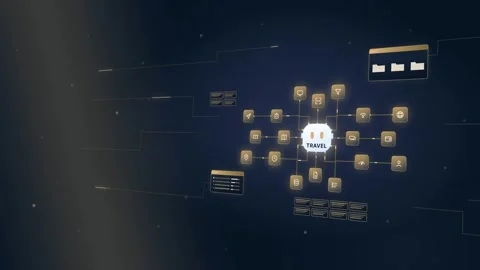 AI Travel Desk Interface Off Axis Motion Graphic Futuristic Technology Digital Video stock 345094548
