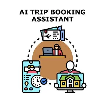 Ai trip booking assistant helping online travel planners Stock Illustration
