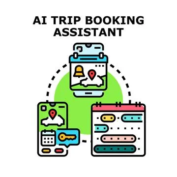 Ai trip booking assistant planning digital travel Stock Illustration