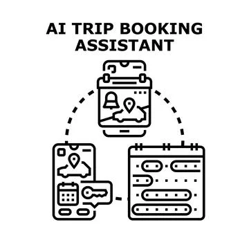Ai trip booking assistant planning digital travel Stock Illustration