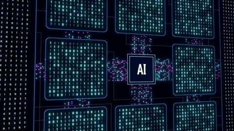 AI unit, artificial intelligence, data stream, deep learning, big data Stock Footage 322521288