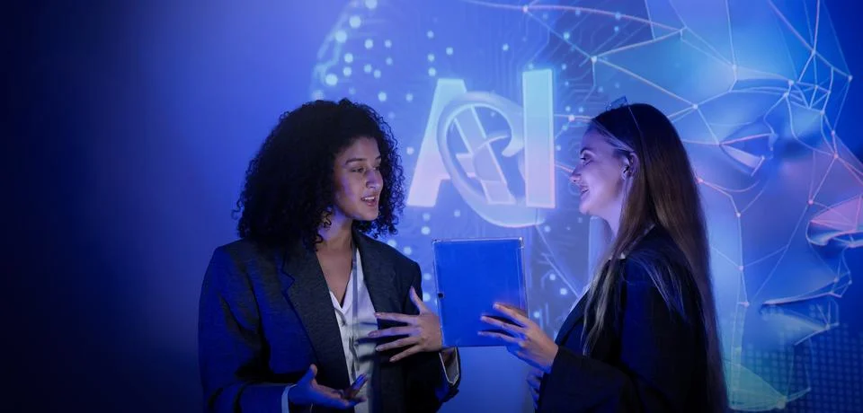 Ai using. Business team using technology artificial intelligence with Ai as.. Stock Photos