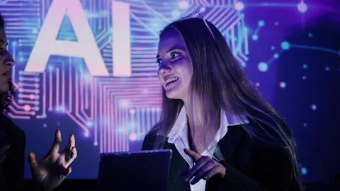 Ai using. Business team using artificial intelligence technology or Ai assi.. Stock Photos