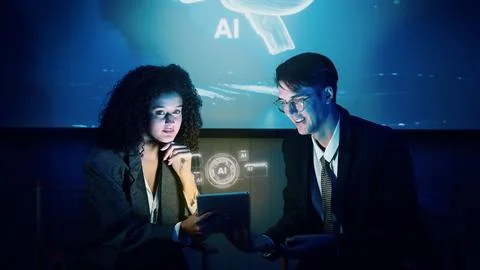 Ai using. Business team using technology artificial intelligence or Ai assi.. Stock Photos