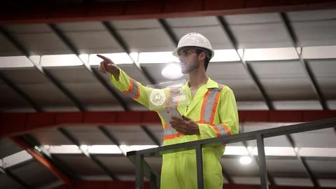 Ai using. Engineers and technicians use AI inspect industrial equipment. Stock Photos