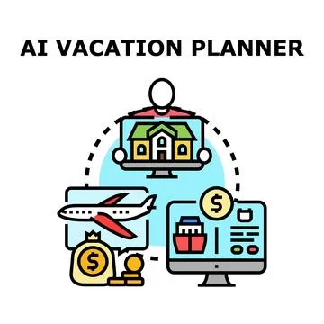 Ai vacation planner tool analyzing travel options Ilustração Stock