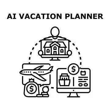 Ai vacation planner tool analyzing travel options イラスト素材