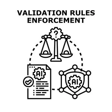 Ai validation rules enforcement with justice scales Stockillustratie