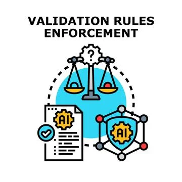 Ai validation rules enforcement with justice scales Stock Illustration
