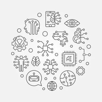 AI vector outline illustration. Artificial Intelligence concept Stock Illustration