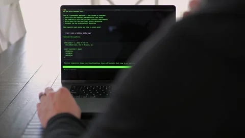AI Vibe Coder Builds Billion Dollar Apps at Home Video stock 332567685