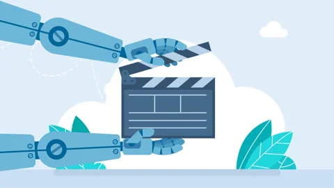 AI video creation concept. Robot hands holding black clapperboard. Robot working Stock Footage 341203745
