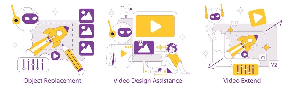 Ai for video creation. Flat Vector Illustration Stock Illustration