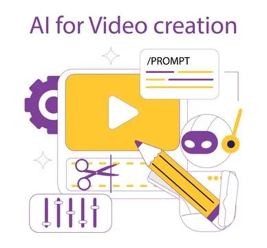 Ai for video creation. Flat Vector Illustration Stock Illustration