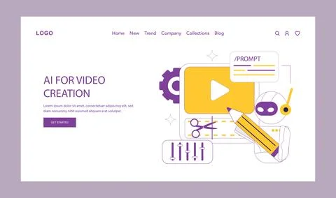 Ai for video creation. Flat Vector Illustration Stock Illustration