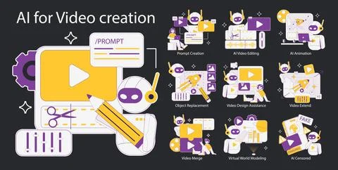 AI for Video Creation illustration. Vector illustration. Illustrazione stock