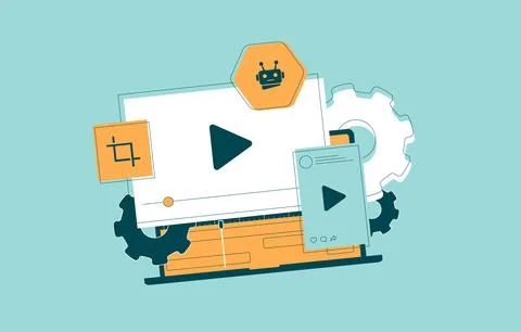 AI video editor for automatic editing, trimming long-form videos into short Stock Illustration