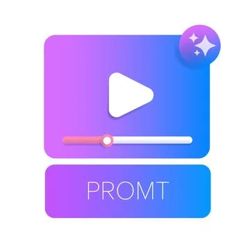 AI video generator icon with screen, play button isolated on white background Stock Illustration