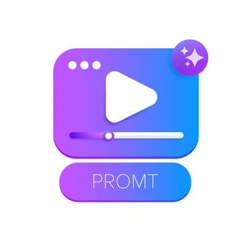 AI video generator icon with screen, play button isolated on white background Stock Illustration